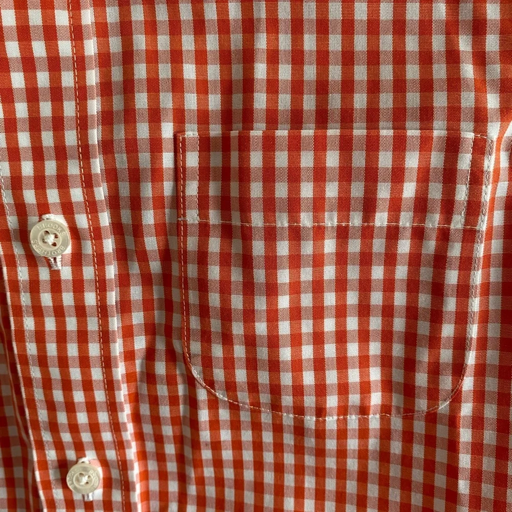 Brooks‎ Brothers Button Up Shirt Boys Size XS Orange Gingham Red Fleece Non Iron